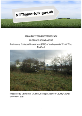 A1066 THETFORD ENTERPRISE PARK PROPOSED ROUNDABOUT Preliminary Ecological Assessment (PEA) of Land Opposite Wyatt Way, Thetford