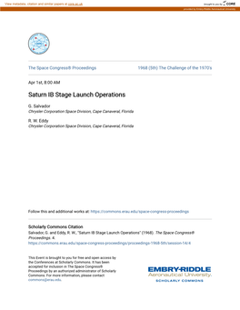 Saturn IB Stage Launch Operations