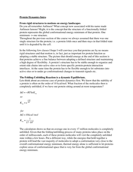 Protein Dynamics Intro from Rigid Structures to Motions on Energy