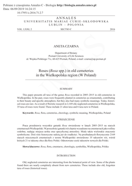 Rosa Spp.) in Old Cemeteries in the Wielkopolska Region (W Poland