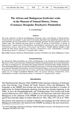 The African and Madagascan Freshwater Crabs in the Museum of Natural History, Vienna (Crustacea: Decapoda: Brachyura: Potamoidea)