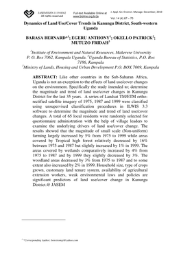 Dynamics of Land Use/Cover Trends in Kanungu District, South-Western Uganda BARASA BERNARD