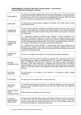 ENVIRONMENTAL CAPACITY ANALYSIS: Guildford (North) - Land Parcel A1: Land Near Stoke Hill and Stringer’S Common