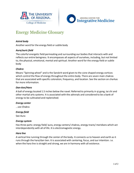 Energy Medicine Glossary