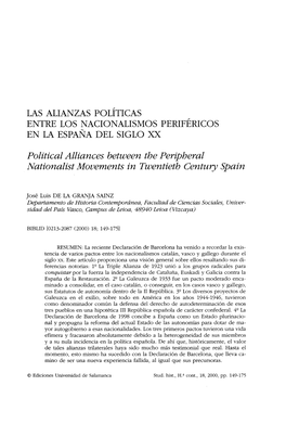 Las Alianzas Políticas Entre Los Nacionalismos Periféricos En La España Del Siglo Xx