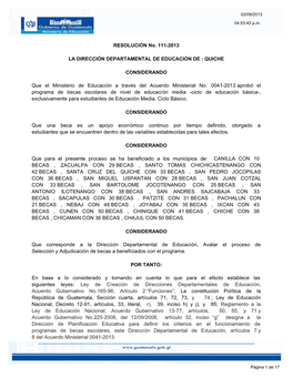 Que El Ministerio De Educación a Través Del Acuerdo Ministerial No. 0041-2013 Aprobó El Programa De Becas Escolares De Nivel