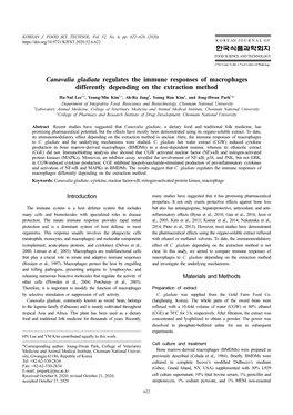 Canavalia Gladiata Regulates the Immune Responses of Macrophages Differently Depending on the Extraction Method