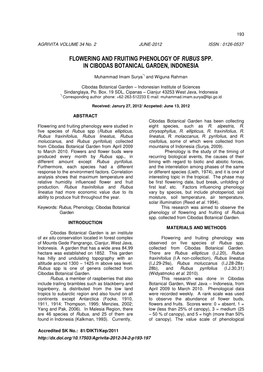 Flowering and Fruiting Phenology of Rubus Spp. in Cibodas Botanical Garden, Indonesia