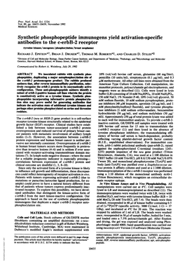 Synthetic Phosphopeptide Immunogens Yield Activation-Specific Antibodies to the C-Erbb-2 Receptor (Trosine Kinases/Oncogencs/Phophorylation/Breast Neopsims) RICHARD J