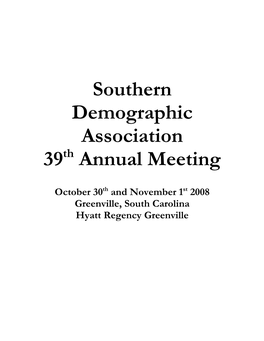 Southern Demographic Association 39Th Annual Meeting