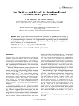 New Six-Site Acetonitrile Model for Simulations of Liquid Acetonitrile and Its Aqueous Mixtures