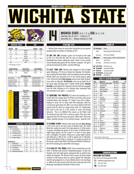 Wichita State Returns to Action After Having the Last Two Games TELECAST ESPN+ 4-9 1-7 Record 6-11 4-8 Postponed Due to Weather on Saturday at ECU