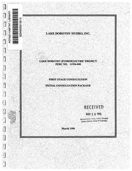 LAKE DOROTHY HYDRO, INC. O O LAKE DOROTHY HYDROELECTRIC PROJECT Ft.·~Lji..·