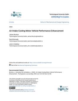 Air Intake Cooling Motor Vehicle Performance Enhancement