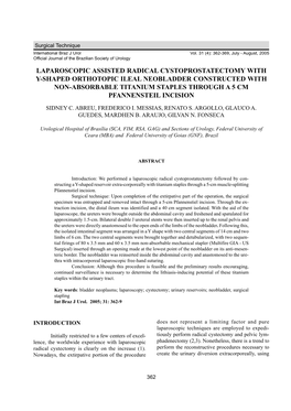 LAPAROSCOPIC ASSISTED RADICAL CYSTOPROSTATECTOMY International Braz J Urol Vol