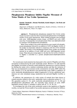 Phosphoprotein Phosphatase Inhibits Flagellar Movement of Triton Models of Sea Urchin Spermatozoa