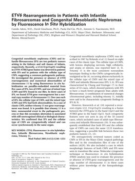 ETV6 Rearrangements in Patients with Infantile Fibrosarcomas And