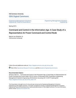 Command and Control in the Information Age: a Case Study of a Representative Air Power Command and Control Node
