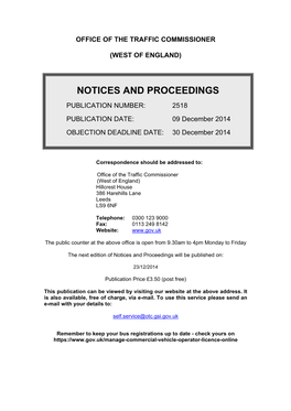 Notices and Proceedings: West of England: 9 December 2014