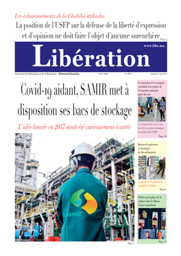 Covid- Aidant, SAMIR Met À Disposition Ses Bacs De Stockage