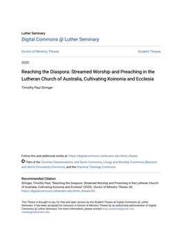 Reaching the Diaspora: Streamed Worship and Preaching in the Lutheran Church of Australia, Cultivating Koinonia and Ecclesia