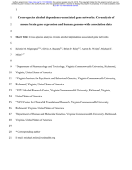 Cross-Species Alcohol Dependence-Associated Gene Networks: Co-Analysis Of