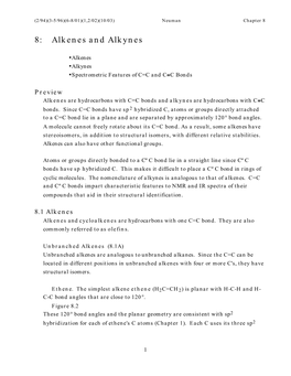 8: Alkenes and Alkynes