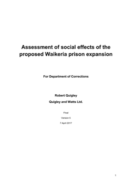 Assessment of Social Effects of the Proposed Waikeria Prison Expansion