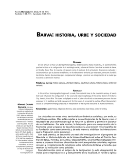 Barva: Historia, Urbe Y Sociedad