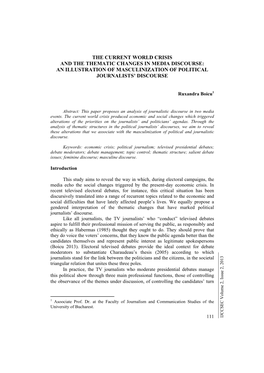 The Current World Crisis and the Thematic Changes in Media Discourse: an Illustration of Masculinization of Political Journalists’ Discourse