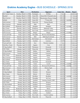 Erskine Academy Eagles - BUS SCHEDULE - SPRING 2018