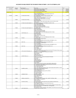 Accounts Payable Report for the Month from October 1, 2018 to October 26, 2018