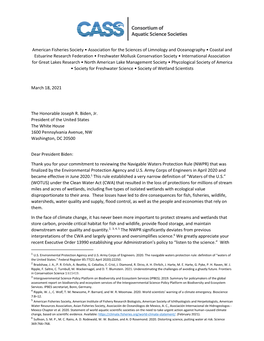 CASS Letter to President Biden on Review of the Navigable Waters