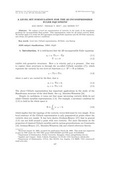 A Level Set Formulation for the 3D Incompressible Euler Equations∗