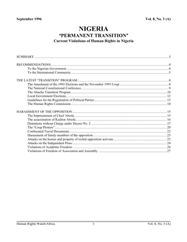 NIGERIA AAAPERMANENT TRANSITION@@@ Current Violations of Human Rights in Nigeria