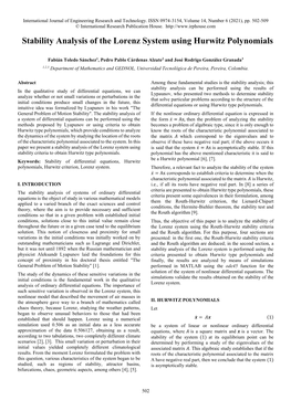 Stability Analysis of the Lorenz System Using Hurwitz Polynomials