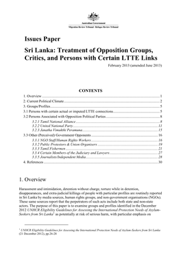 Issues Paper Sri Lanka: Treatment of Certain Government