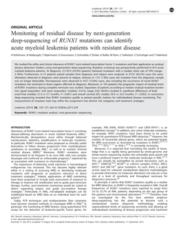 Monitoring of Residual Disease by Next-Generation Deep-Sequencing of RUNX1 Mutations Can Identify Acute Myeloid Leukemia Patients with Resistant Disease