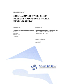 Nicola River Watershed Present and Future Water Demand Study