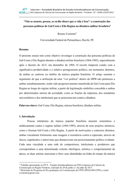 A Construção Das Personas Políticas De Gal Costa E Elis Regina Na Ditadura Militar Brasileira1