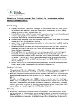 Planting of Disease-Resistant Elm Cultivars for Lepidoptera and the Biosecurity Implications