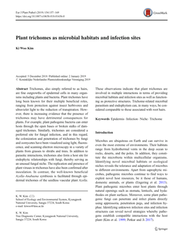 Plant Trichomes As Microbial Habitats and Infection Sites