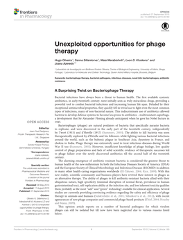 Unexploited Opportunities for Phage Therapy