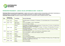 Întreruperi Programate – Judeţul Vâlcea, Săptămâna 04 Iunie - 10 Iunie 2018