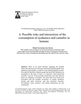 6. Possible Risks and Interactions of the Consumption of Ayahuasca and Cannabis in Humans