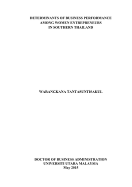 Determinants of Business Performance Among Women Entrepreneurs in Southern Thailand