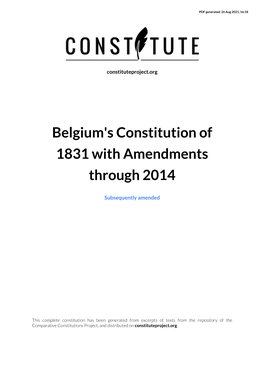 Belgium's Constitution of 1831 with Amendments Through 2014