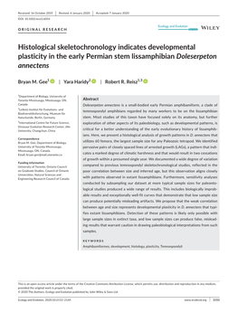 Histological Skeletochronology Indicates Developmental Plasticity in the Early Permian Stem Lissamphibian Doleserpeton Annectens