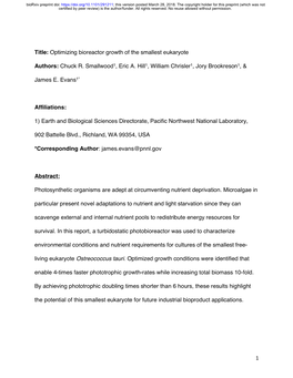 Optimizing Bioreactor Growth of the Smallest Eukaryote