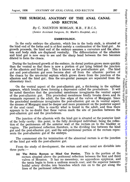 THE SURGICAL ANATOMY of the ANAL CANAL and RECTUM. Sents the Post-Allantoic Gut of the Embryo